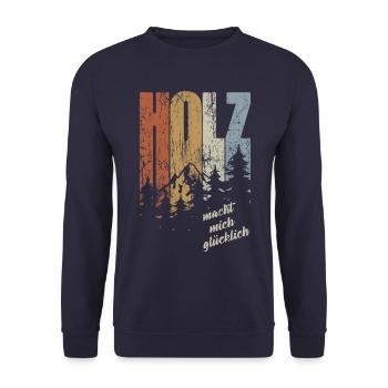 Holz macht mich glücklich - Schreiner Spruch - Unisex Pullover - Navy - Vorne - Alina (178cm) & Michal (187cm)