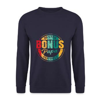 Stiefpapa Bonus Papa Vatertag Stiefvater Männertag - Unisex Pullover - Navy - Vorne - Alina (178cm) & Michal (187cm)