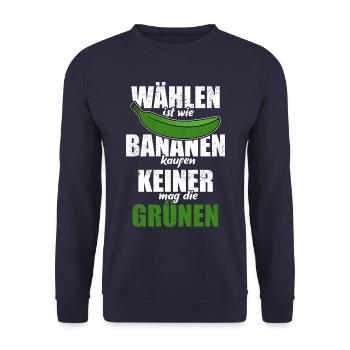 Wählen ist wie Bananen kaufen - keine Grünen - Unisex Pullover - Navy - Vorne - Alina (178cm) & Michal (187cm)