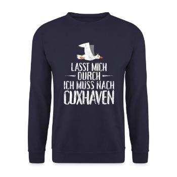 Lasst mich durch ich muss nach Cuxhaven Möwe - Unisex Pullover - Navy - Vorne - Alina (178cm) & Michal (187cm)