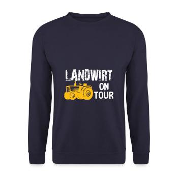 Landwirt on tour Bauer Landmaschinen Traktor - Unisex Pullover - Navy - Vorne - Alina (178cm) & Michal (187cm)