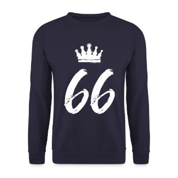66 Zahl Krone - Unisex Pullover - Navy - Vorne - Alina (178cm) & Michal (187cm)