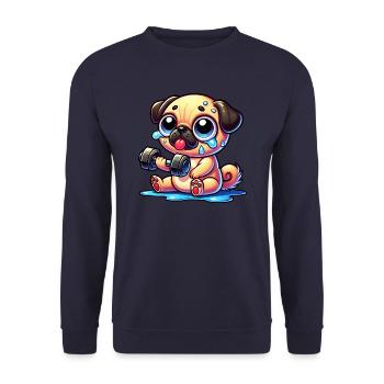 Pug with Dumbbell Funny Workout Cartoon Dog - Unisex Sweatshirt - navy - Front - Alina (178cm) & Michal (187cm)