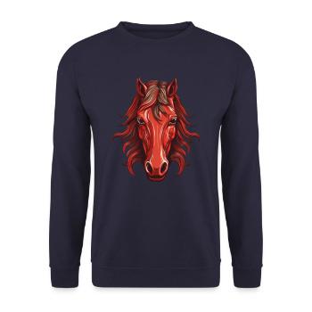 Rotes Pferd - Pferdekopf Design - Unisex Pullover - Navy - Vorne - Alina (178cm) & Michal (187cm)