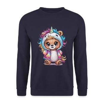 Teddybär Einhorn im Kawaii Look - Unisex Pullover - Navy - Vorne - Alina (178cm) & Michal (187cm)