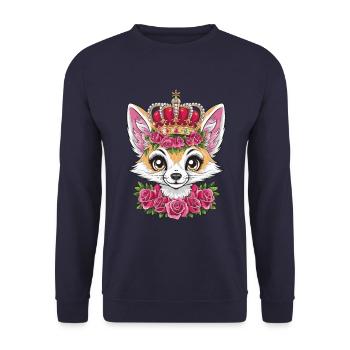 Fennec Desert Fox with Crown and Roses - Unisex Sweatshirt - navy - Front - Alina (178cm) & Michal (187cm)
