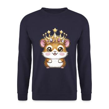 Hamster as King with Crown - Unisex Sweatshirt - navy - Front - Alina (178cm) & Michal (187cm)