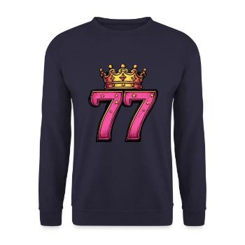 77 Zahl Krone - Unisex Pullover - Navy - Vorne - Alina (178cm) & Michal (187cm)