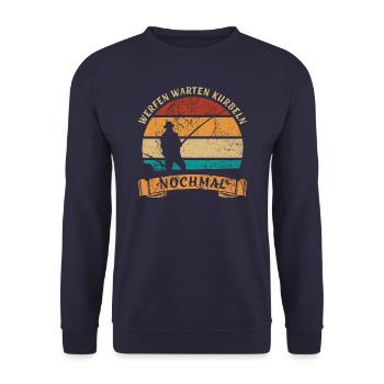 Werfen Warten Kurbeln Nochmal - Angler - angeln - Unisex Pullover - Navy - Vorne - Alina (178cm) & Michal (187cm)