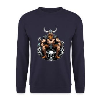 Wikinger mit Schädel - Unisex Pullover - Navy - Vorne - Alina (178cm) & Michal (187cm)