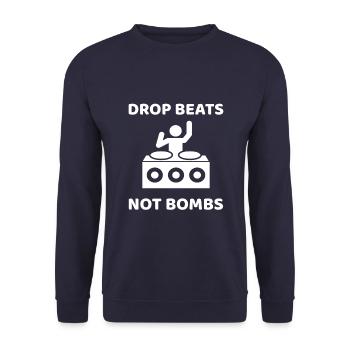Drop Beats Not Bombs | Spruch Peace Geschenk DJ - Unisex Pullover - Navy - Vorne - Alina (178cm) & Michal (187cm)