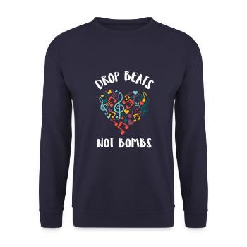 Drop Beats Not Bombs | Spruch Peace Geschenk Heart - Unisex Pullover - Navy - Vorne - Alina (178cm) & Michal (187cm)