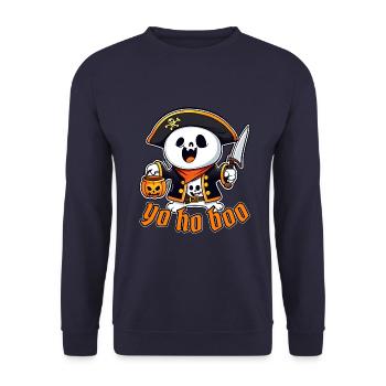 Lustig Halloween Piraten Geist T-Shirt Sweatshirt - Unisex Pullover - Navy - Vorne - Alina (178cm) & Michal (187cm)