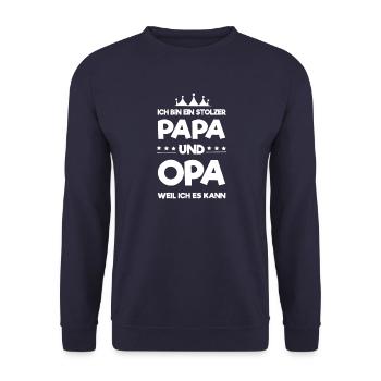 stolzer Papa und Opa - Unisex Pullover - Navy - Vorne - Alina (178cm) & Michal (187cm)