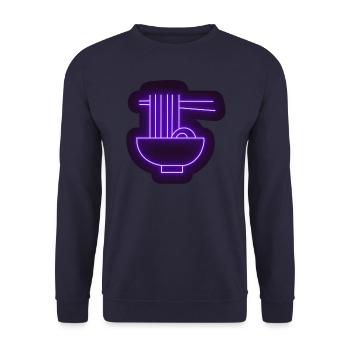 Lila Neon Ramen Aufkleber - Unisex Pullover - Navy - Vorne - Alina (178cm) & Michal (187cm)