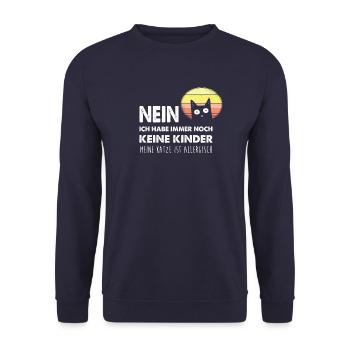 Nein Keine Kinder Die Katze Ist Allergisch Katzen - Unisex Pullover - Navy - Vorne - Alina (178cm) & Michal (187cm)