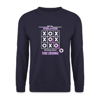 Ich bin Schulleiterin Ich finde immer eine Lösung - Unisex Pullover - Navy - Vorne - Alina (178cm) & Michal (187cm)