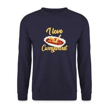 J'aime Currywurst Bratwurst Fast Food à emporter - Sweat-shirt Unisexe - marine - Devant - Alina (178cm) & Michal (187cm)