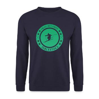 Ski fahren Geschenkidee Spruch Skiing - Unisex Pullover - Navy - Vorne - Alina (178cm) & Michal (187cm)