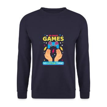 So many Games! Funny Gamer Gift - Unisex Sweatshirt - navy - Front - Alina (178cm) & Michal (187cm)