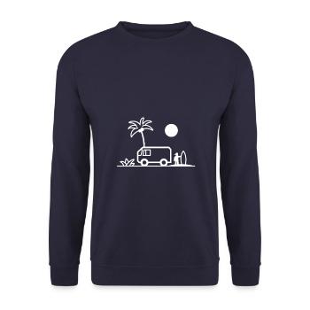 Surfer Summer Surfboard Van Palmen Island - Unisex Sweatshirt - navy - Front - Alina (178cm) & Michal (187cm)
