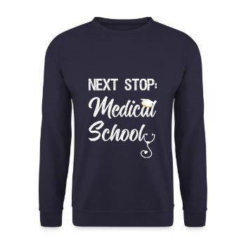 Next Stop Médecine School Abi Études de médecine - Sweat-shirt Unisexe - marine - Devant - Alina (178cm) & Michal (187cm)