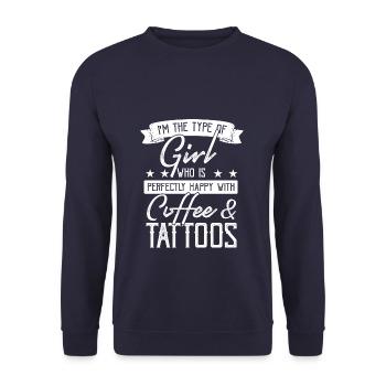 Mädchen Kaffee Frau Tattoo - Unisex Pullover - Navy - Vorne - Alina (178cm) & Michal (187cm)