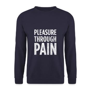 Pleasure through Pain print - BDSM Submissive - Unisex Sweatshirt - navy - Front - Alina (178cm) & Michal (187cm)