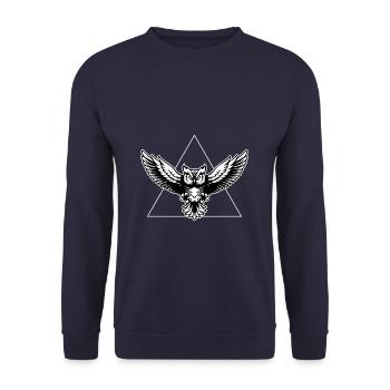 Eule Nachteule Vogel Uhu Steinkauz Owl - Unisex Pullover - Navy - Vorne - Alina (178cm) & Michal (187cm)