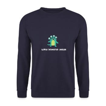Little Monster Inside - green creature with 4 eyes - Unisex Sweatshirt - navy - Front - Alina (178cm) & Michal (187cm)