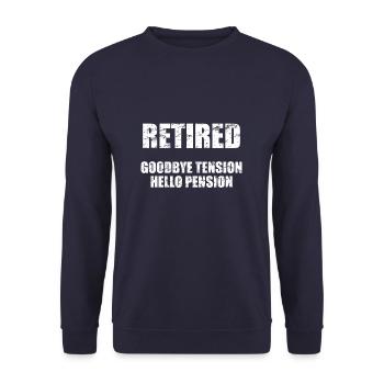 Retired - Bye Stress - Hello Pension - Unisex Sweatshirt - navy - Front - Alina (178cm) & Michal (187cm)