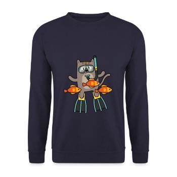 Taucher Tauchen Verein Katze lustiges Geschenk - Unisex Pullover - Navy - Vorne - Alina (178cm) & Michal (187cm)