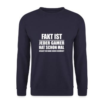 FAKT IST JEDER GAMER Spruch Lustig Witz - Unisex Pullover - Navy - Vorne - Alina (178cm) & Michal (187cm)