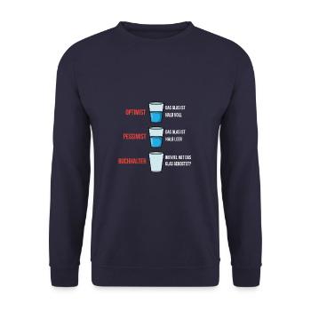Optimist Pessimist Buchhalter - Unisex Pullover - Navy - Vorne - Alina (178cm) & Michal (187cm)