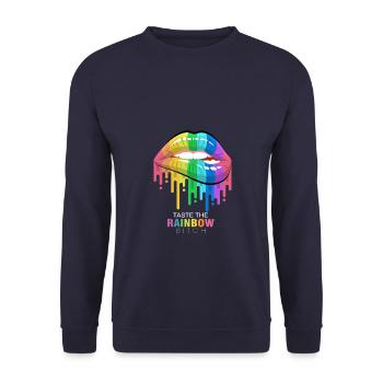Schmecken Sie den Regenbogen - Unisex Pullover - Navy - Vorne - Alina (178cm) & Michal (187cm)