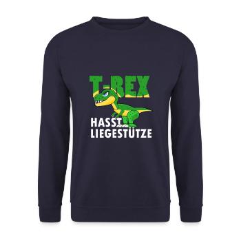 Lustiger Fitness Dino Dinosaurer Spruch - Unisex Pullover - Navy - Vorne - Alina (178cm) & Michal (187cm)