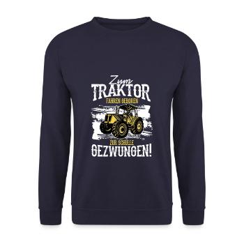 Einschulung Schule Klasse Schulkind Traktor - Unisex Pullover - Navy - Vorne - Alina (178cm) & Michal (187cm)