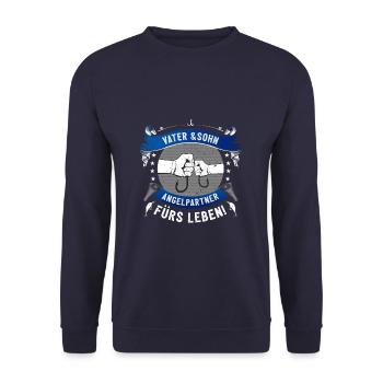 Angler Fischer Angeln Vater Sohn Geschenk - Unisex Pullover - Navy - Vorne - Alina (178cm) & Michal (187cm)