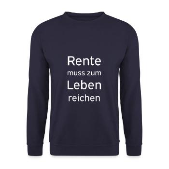 Rente muss zum Leben reichen Grundrente Pension - Unisex Pullover - Navy - Vorne - Alina (178cm) & Michal (187cm)