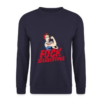 Fuck stereotypes pop art - Unisex Pullover - Navy - Vorne - Alina (178cm) & Michal (187cm)