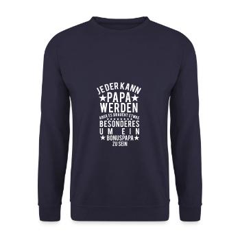 Bonuspapa Stiefvater Geschenk Bonus Papa - Unisex Pullover - Navy - Vorne - Alina (178cm) & Michal (187cm)
