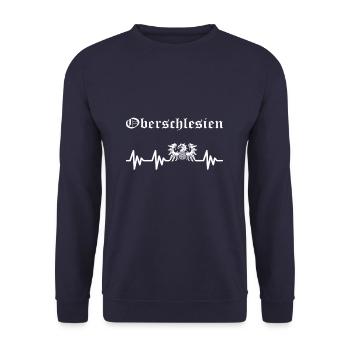 Oberschlesien Herzschlag weiß - Unisex Pullover - Navy - Vorne - Alina (178cm) & Michal (187cm)