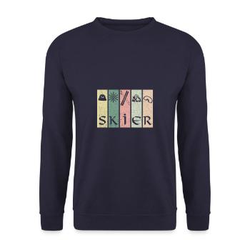 Tiefschnee Skifahren Skifahrer Apres Ski Geschenk - Unisex Pullover - Navy - Vorne - Alina (178cm) & Michal (187cm)