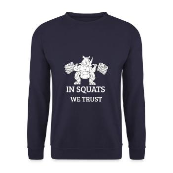 Powerlifting Squats We Trust Kraftsport Gym - Unisex Pullover - Navy - Vorne - Alina (178cm) & Michal (187cm)