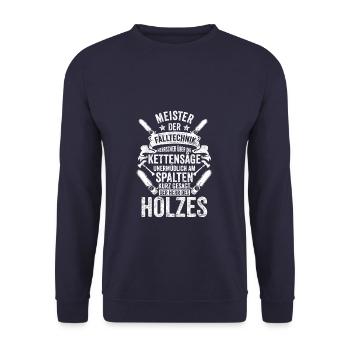 Wald Holz Kettensäge Forst Förster Lustig Geschenk - Unisex Pullover - Navy - Vorne - Alina (178cm) & Michal (187cm)