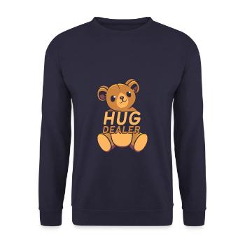 Funny Cute Teddy Bear Hug Dealer - Unisex Pullover - Navy - Vorne - Alina (178cm) & Michal (187cm)