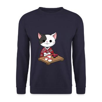 Cute Kawaii Cat in Kimono Sushi - Unisex Pullover - Navy - Vorne - Alina (178cm) & Michal (187cm)
