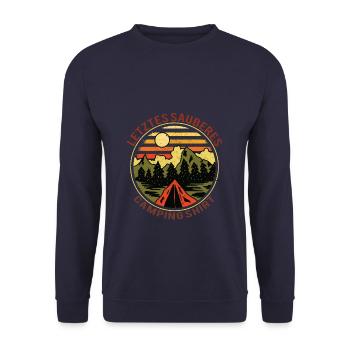 Letztes sauberes Camping Sprüche Campen Wohnmobil - Unisex Pullover - Navy - Vorne - Alina (178cm) & Michal (187cm)