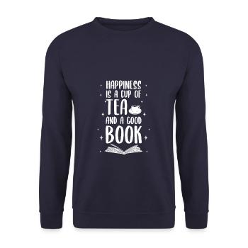 Funny Reading Gift Idea For A Tea Book Lover - Unisex Pullover - Navy - Vorne - Alina (178cm) & Michal (187cm)