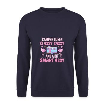 Camper Queen Elegant Frech Outdoor Campfire - Unisex Sweatshirt - navy - Front - Alina (178cm) & Michal (187cm)